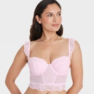 Auden Lace and Mesh Corset Bra Bralette Lingerie Underwire Stretch Sheer Pink S